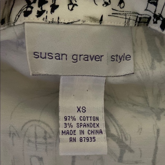 Susan Graver Style Women’s Black And White Floral Cotton Button Down Top Size XS - Picture 5 of 8